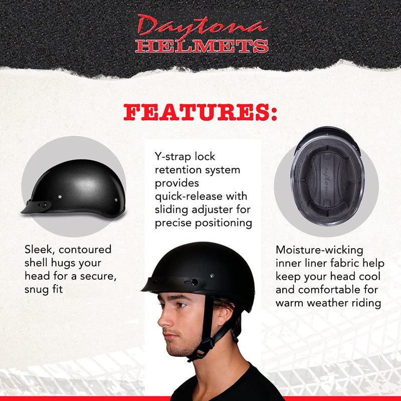Daytona Helmets Motorcycle Helmet Half Skull Cap - Lightweight & Stylish DOT Approved Helmets for Adults - Perfect for Men and Women Riders - Comfortable & Secure Fit- Stylish Protection for Everyday Riding - Image 4